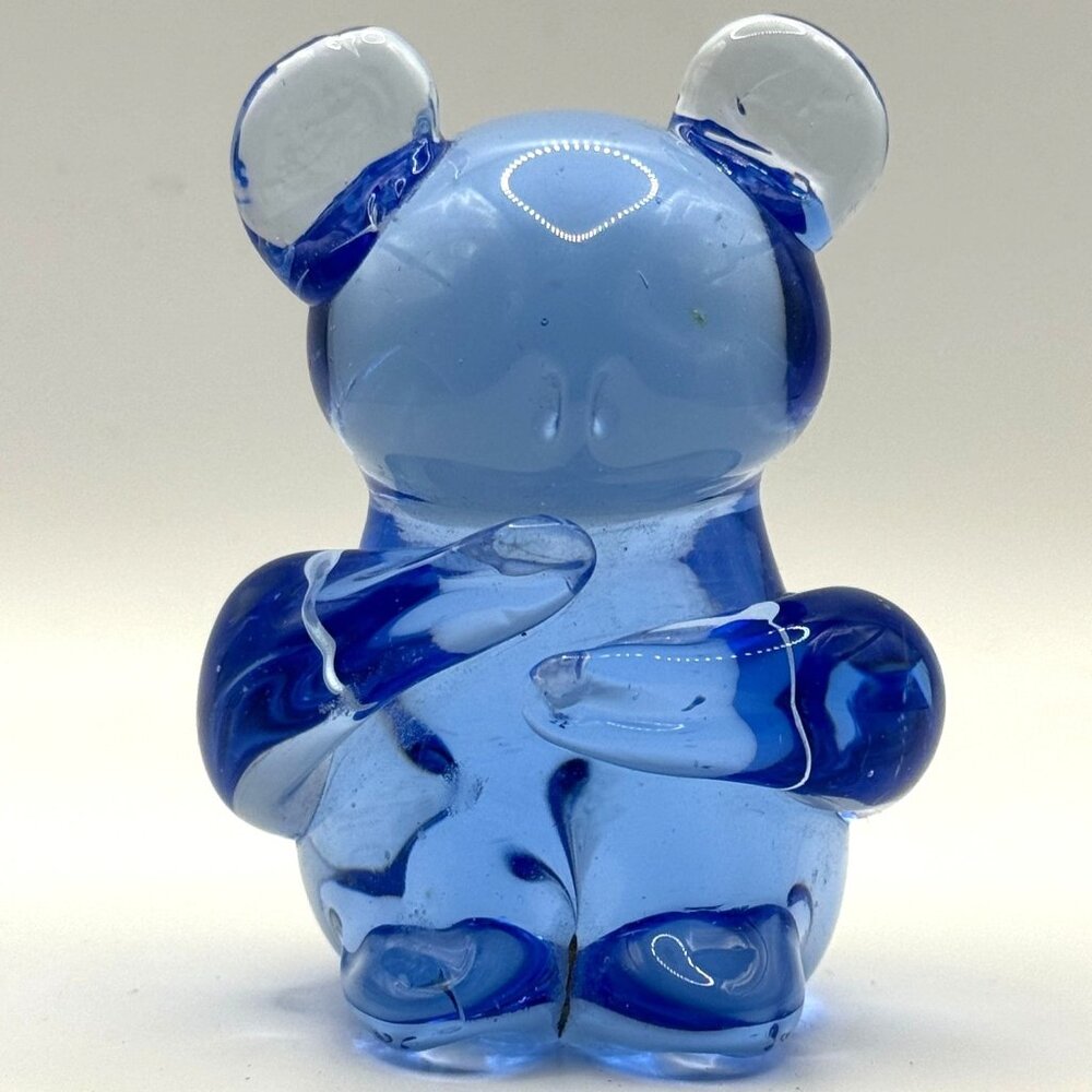 VTG Art Glass Blue Koala Panda Bear Paperweight Hand Blown Teddy Bear Figurine
